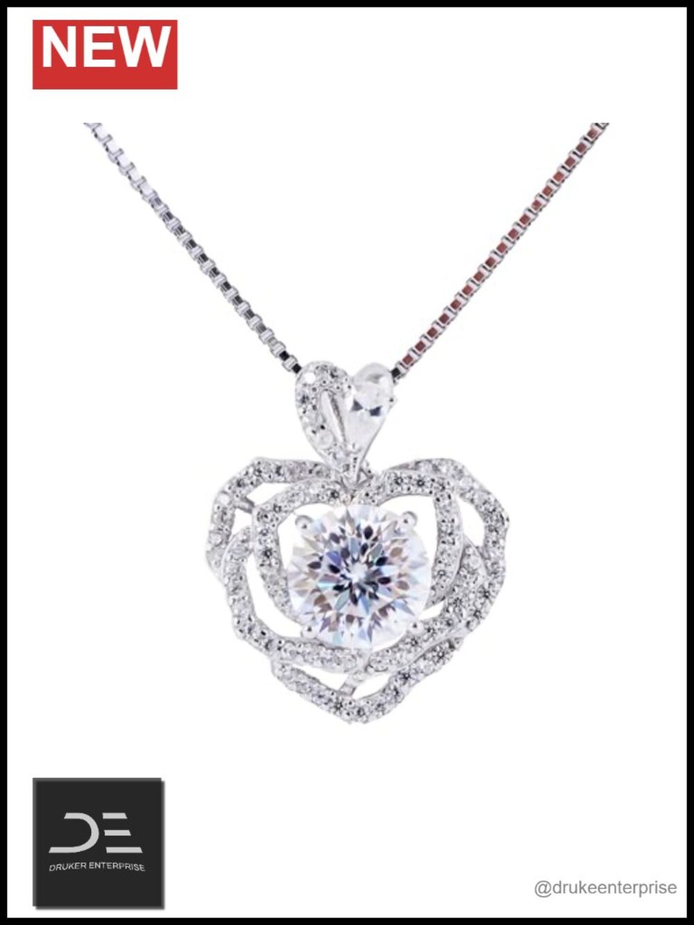 Moissanite Heart Pendant Necklace Sterling Silver Infinity Love Gift for Her